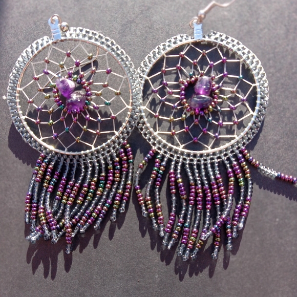 Handmade beaded Dream catcher earrings - Picture 7 of 12